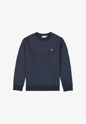 Marine sweatshirts met een gestructureerd chevronpatroon, ronde halslijn, lange mouwen en geribbelde manchetten en zoom. Klein logo-embleem op de voorkant.