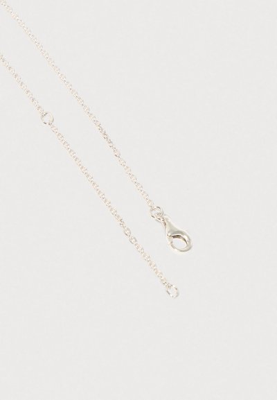 Stříbrný jemný řetízek s malými kruhovými články, s karabinkou a koncovým kroužkem pro zapínání.