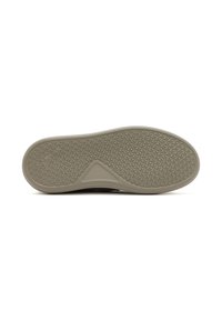 Shoe sole with a textured rubber surface, featuring a geometric pattern and a triangular accent. Color: light gray.