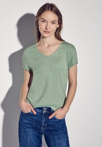 Street One GLITZERNDES V-NECK  - Jednoduché tričko - grün