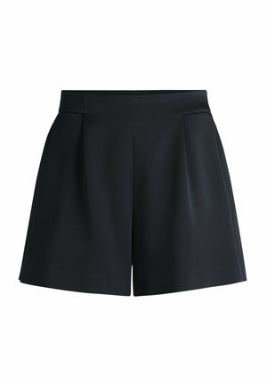 Schwarze, taillierte Shorts aus glattem Stoff, mit hoher Taille und Falten, in strukturierter Passform und sauberem Saum.