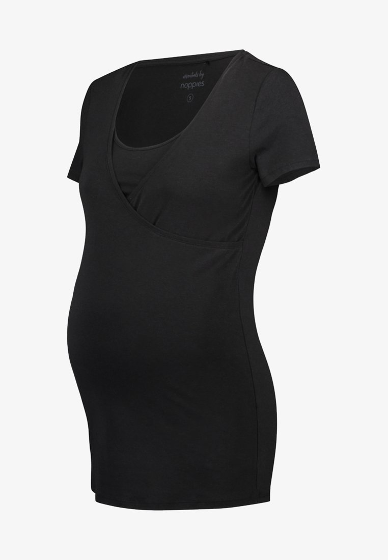Μαύρη εγκυμοσύνης μπλούζα φτιαγμένη από μαλακό βαμβάκι. Διαθέτει κοντά μανίκια και σχέδιο με σταυρωτό λαιμό, προσφέροντας άνεση και εύκολη πρόσβαση για θηλασμό.