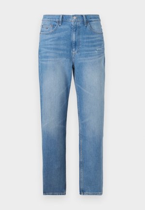 Lichtblauwe denim jeans met een rechte pasvorm, vervaagde wassing en een ritssluiting. Bevat vijf zakken en een merklabel op de achterkant van de tailleband.