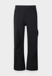 Fekete funkcionális nadrág, egyenes szabással, rugalmas anyagból készült. Oldalsó zsebek cipzárral és diszkrét varrással rendelkezik.