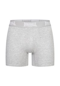 Sivé boxerky vyrobené z mäkkej tkaniny s priliehavým strihom. Obsahujú sivý elastický pás s bielym logom "Lonsdale London".