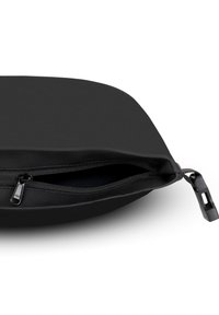 Black laptop sleeve with a smooth neoprene material, rounded edges, and a zip closure. Features a small, durable zipper pull.
