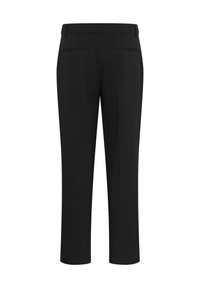 Pantalon noir à coupe droite. Tissu lisse avec deux poches arrière et une taille épurée. Design tailoring sans embellissements visibles.