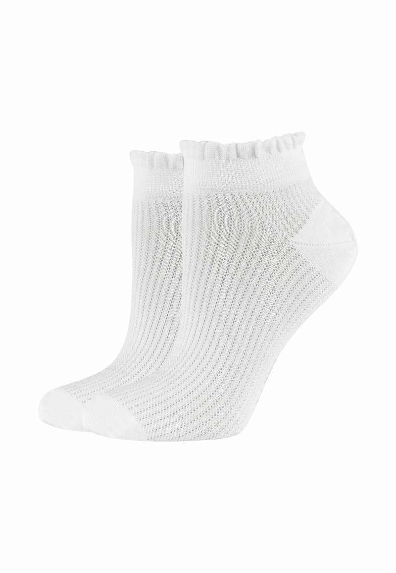 Hvide ankelstrømper med ribbet tekstur og design med flæset manchet. Fremstillet af letvægtsstof og med sømløs tå-konstruktion.