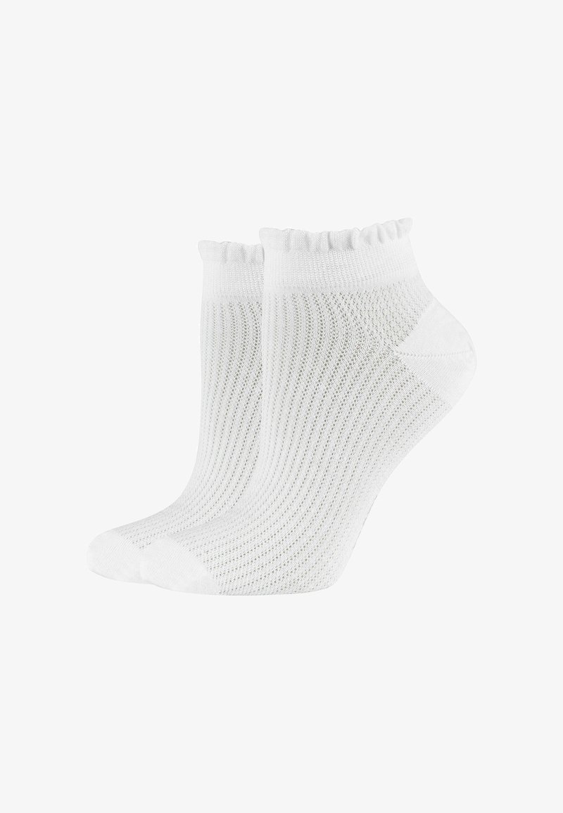 Hvide ankelstrømper med ribbet tekstur og design med flæset manchet. Fremstillet af letvægtsstof og med sømløs tå-konstruktion.