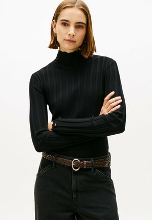 FESTIVE MOCK NECK SLIM PLEATED  - Pullover - black