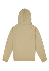 Felpa beige in cotone con cappuccio regolabile, maniche lunghe e polsini a coste. Texture liscia con un design semplice e privo di decorazioni.