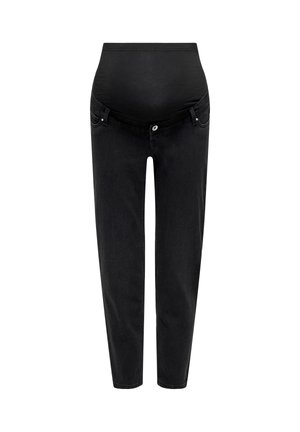 Sorte graviditetsjeans med høy elastisk midje, smale ben og to fremre lommer. Jevn denimpregning med minimale metall detaljer.