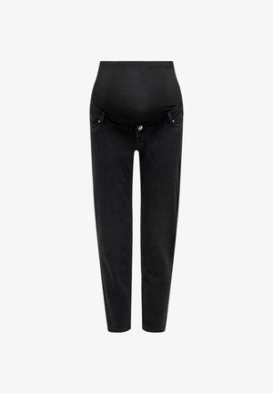 Sorte graviditetsjeans med høy elastisk midje, smale ben og to fremre lommer. Jevn denimpregning med minimale metall detaljer.