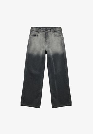 Jeans z wysokim stanem i szerokimi nogawkami, z gradientowym przejściem od jasnoszarego na górze do czarnego na dole, z przednimi kieszeniami i szlufkami na pasek.