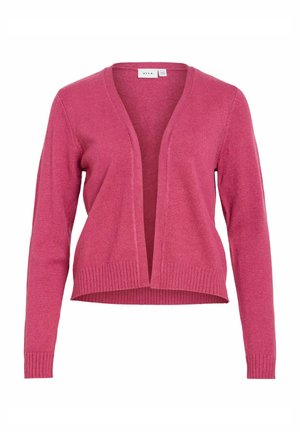 Roosa avatud esiosaga kootud kardigan pikkade varrukate ja soonikkoes mansettide ning äärega, silt VILA.