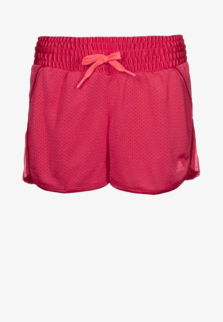 Pantaloni sportivi rosa realizzati in tessuto a rete testurizzato, con vita elasticizzata e coulisse regolabile. Presentano dettagli con il logo sui lati.