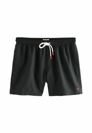 Čierne plavecké šortky s elastickým pásom a nastaviteľnou bielou šnúrkou. Na ľavom stehne je malé červené logo palmy.