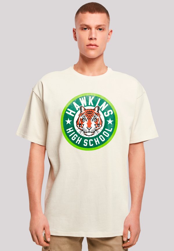 STRANGER THINGS HAWKINS TIGER CIRCLE NETFLIX TV SERIES - T-Shirt print - sand