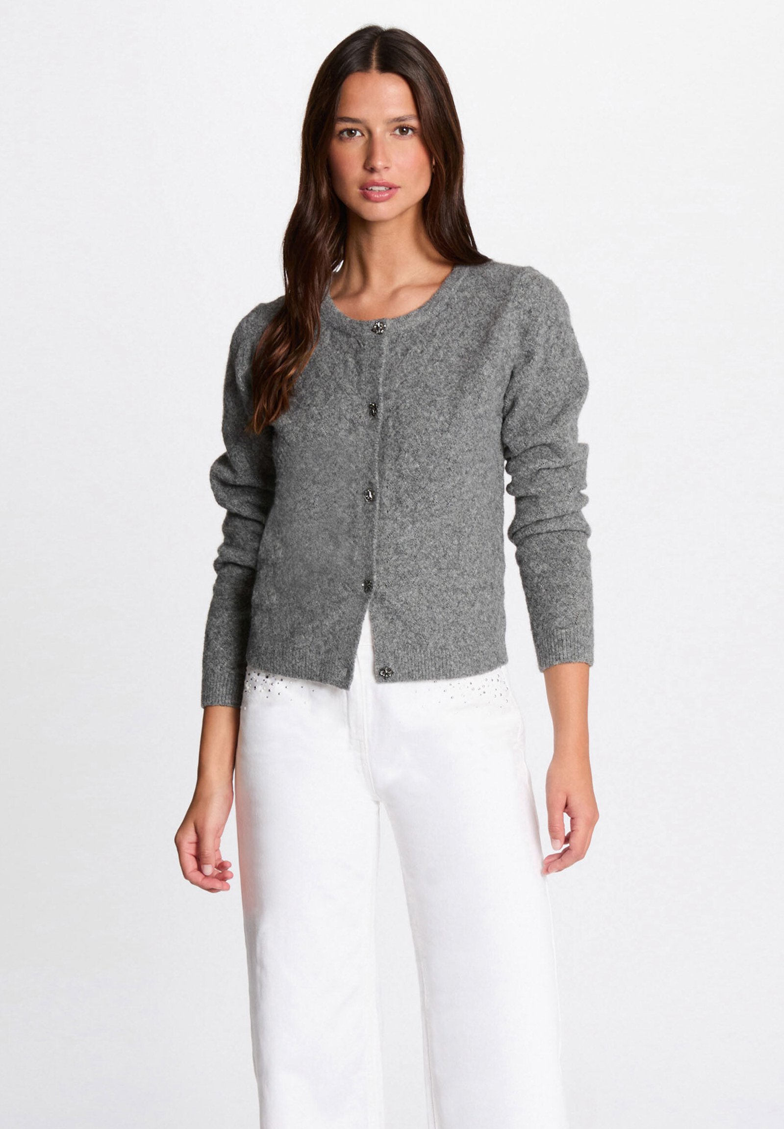 Gilet droit col v rose femme | Morgan