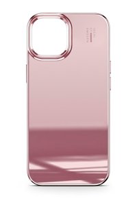 Rosa gjennomsiktig telefondeksel med en glatt finish, avrundet utskj�æring for kamera, og svak refleksjon, med teksten "IDEAL OF SWEDEN."