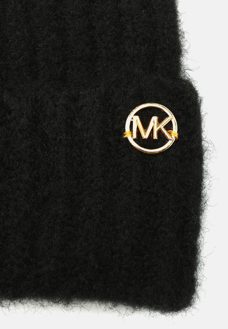 Michael Kors Dark Knit Beanie with Gold Logo Michael Kors Black w/ Tan Strip  main image 4