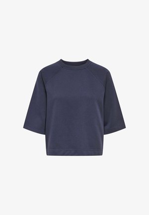 Marineblauw sweatshirts met korte mouwen, ronde hals, raglanmouwen en een losse pasvorm.