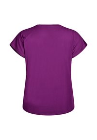 Lila Kurzarm-T-Shirt mit lockerer Passform, runder Ausschnitt und glatter Textur. Keine sichtbaren Muster oder Akzente.