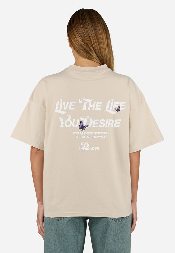 NORIA HEAVY OVERSIZED TEE - Print T-shirt - washed light beige