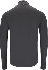 Langarmshirt in effen donkergrijs, gemaakt van gladde stof met een ritskraag, voorzien van subtiele stikdetails en een getailleerd ontwerp.