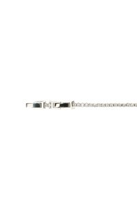 Bracciale d'argento con una delicata catena decorata con piccole pietre preziose trasparenti e una chiusura a doppio gancio.