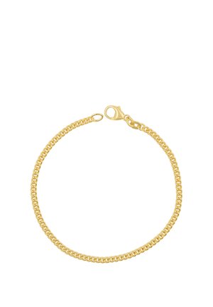 Goldfarbenes Kettenarmband mit Karabinerverschluss, auf weißem Hintergrund dargestellt.