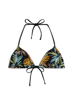 A TRIANGOLO STAMPA FOLIAGE TROPICAL ALL OVER - Bikini top - nero