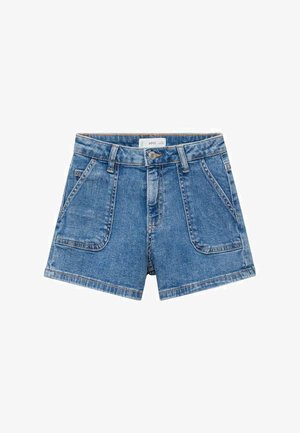 Traperice kratke hlače u svijetloplavoj boji, s visokim strukom, dva prednja džepa i kontrastnim šavovima. Klasičan dizajn s kopčanjem na gumb.