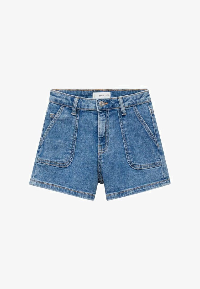 Jeans kratke hlače v svetlo modri barvi, z visokim pasom, dvema sprednjima žepoma in kontrastnim šivom. Klasična oblika z gumbom za zapiranje.