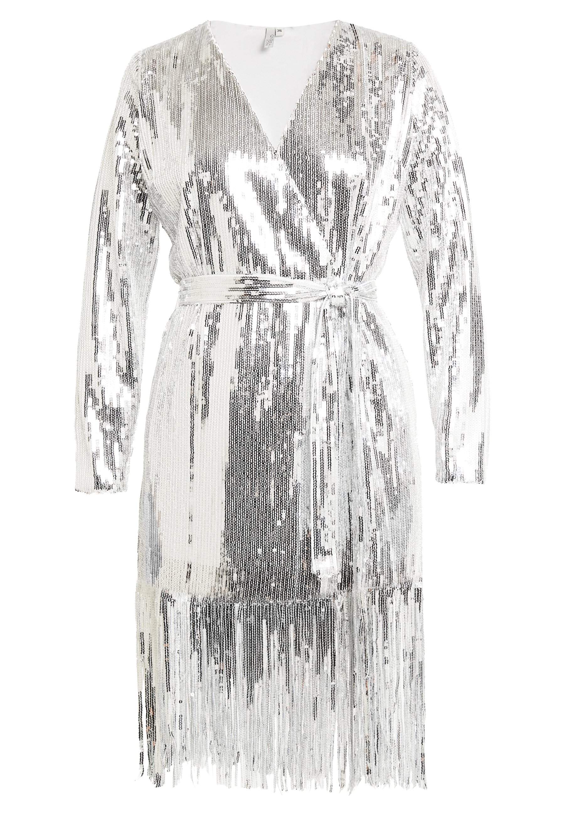 Nly by Nelly WRAP FRINGE SEQUIN DRESS Cocktailjurk Nly by Nelly SEQUIN WRAP GOWN Galajurk silver Zalando.nl