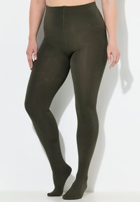 Calze verde oliva fino al ginocchio, realizzate in un materiale liscio e stretch, con un design senza cuciture e una vita comoda priva di motivi.