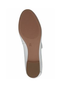 Suela blanca de zapato con fondo de goma marrón texturizada. Presenta ranuras horizontales y marcas de tamaño de 4½ y 37½ en el centro.