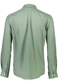 Camicia a maniche lunghe verde chiaro con colletto. Realizzata in un materiale testurizzato, presenta polsini con bottoni e un orlo arrotondato.