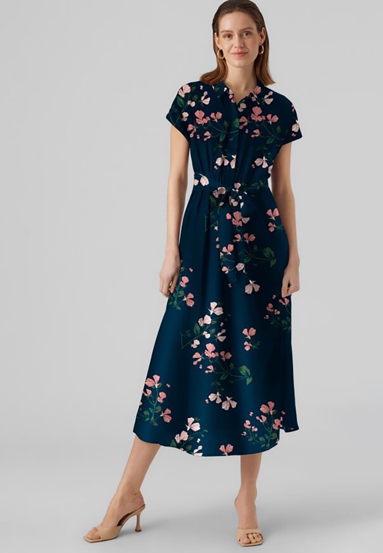 Vero Moda VMNEWHALLIE TIE DRESS Shirt dress night sky/dark