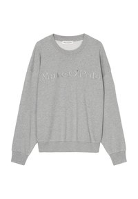 Šedá mikina vyrobená z bavlneného zmesi, s okrúhlym výstrihom, dlhými rukávmi a predným logom "Marc O'Polo" v štruktúrovanom vyšívaní.