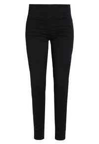 Svarta, stretchiga leggings med hög midja. Slät yta och figurnära design, avsmalnande mot vristen. Inga synliga mönster eller accenter.