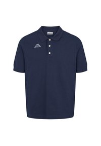 Námorníckomodrá polo tričko vyrobené z bavlny, s golierom, tromi gombíkmi a bielym logom na ľavej hrudi. Krátke rukávy.