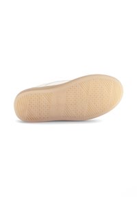 Rubberen schoenzool met een gestructureerde grip, in een lichte tan kleur en geometrische patronen voor grip. Merkwaarde "Gabor" geperst.