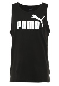Musta puuvillainen hihaton toppi, jossa on näkyvä valkoinen "PUMA"-logo ja pumaa esittävä siluetti. Yksinkertainen muotoilu, pyöreä pääntie.