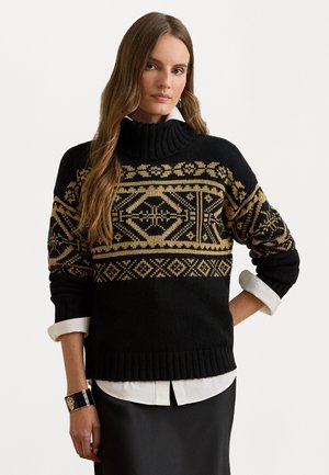 FAIR ISLE WOOL BLEND TURTLENECK SWEATER - Pullover - black/gold-coloured
