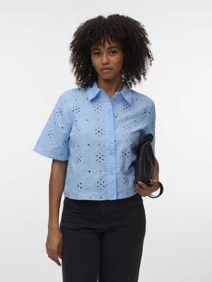Vero Moda VMELIZA SHORT SLEEVE SHIRT  - Πουκαμίσα με κουμπιά - blue