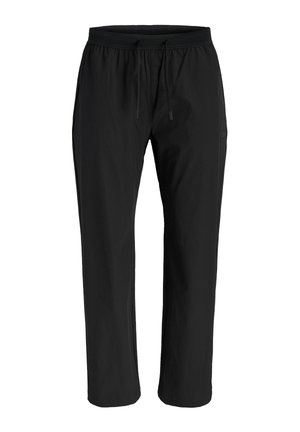 Pantalon décontracté noir avec ceinture élastique et cordon ajustable, coupe droite, présenté sur fond blanc.