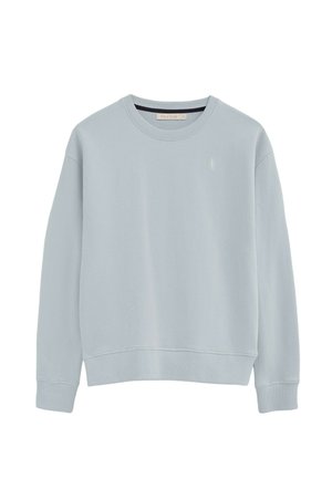 Jasnoniebieska bluza z okrągłym dekoltem, długimi rękawami, ściągaczami na mankietach i dole oraz małym logo Polo Club na lewej piersi.
