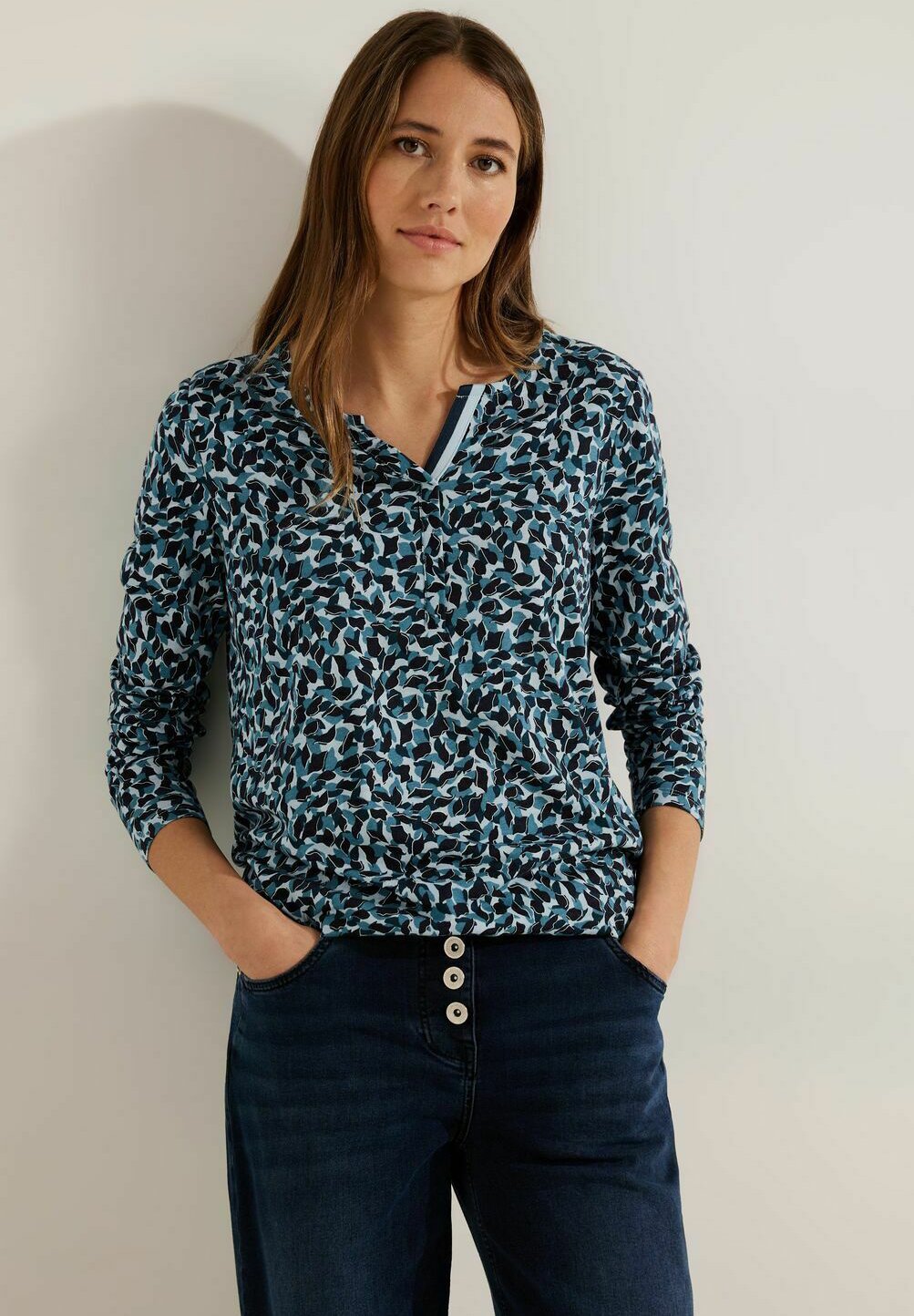 T-shirt Basique Femme à Manches Longues Et Col En V - Pur Coton, Coupe Décontractée, Pour Superpositions