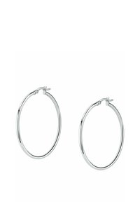 Orecchini a cerchio in argento con una superficie liscia e lucida, caratterizzati da una forma circolare e una chiusura sicura.